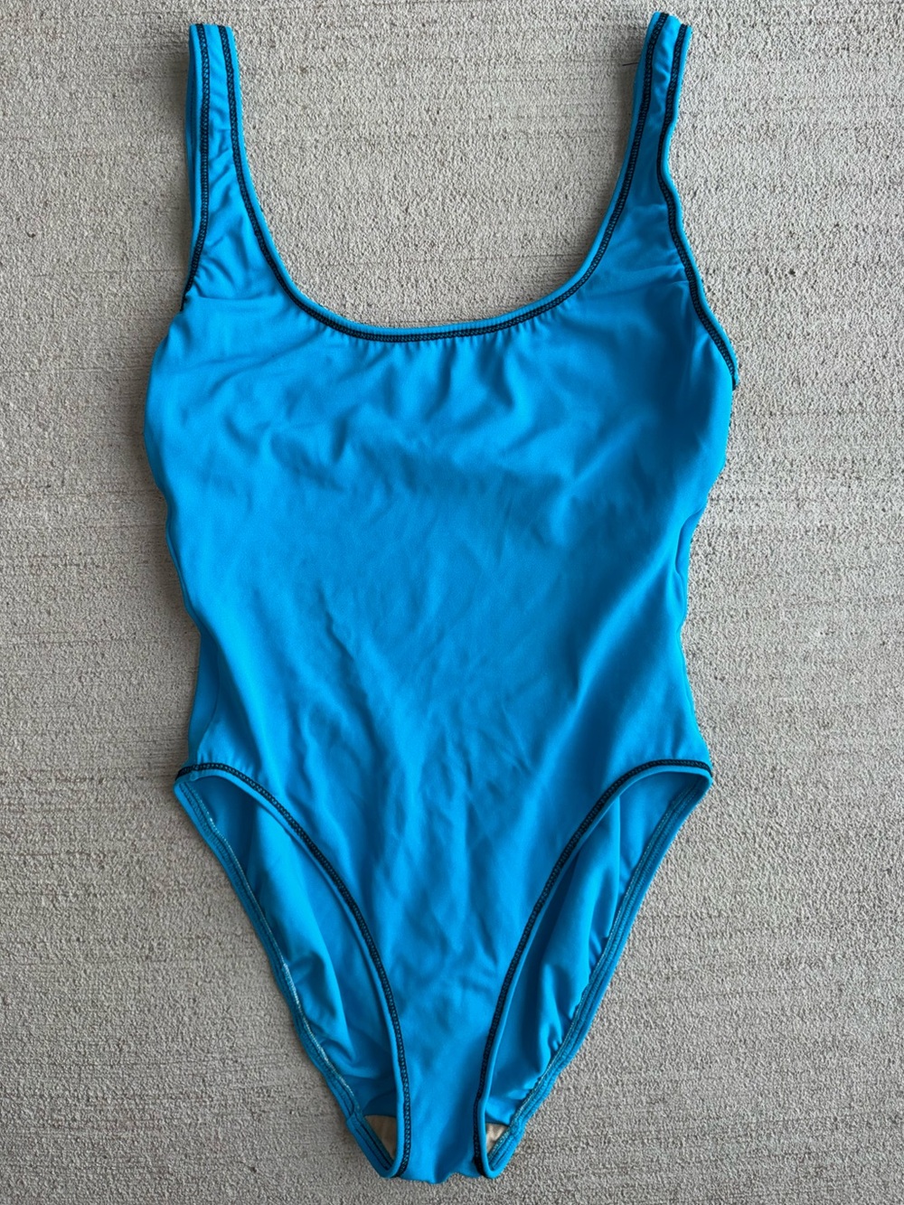 Anne Klein Vintage blue One piece swimsuit 10 Large Scoop High Cut Open Back